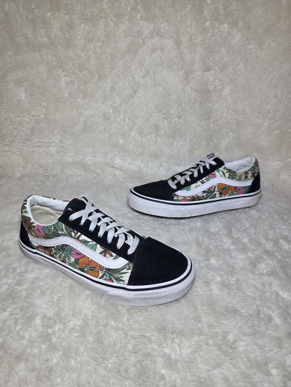 Vans Old Skool Tropical Floral Skate Shoes Black Suede Canvas Sneakers Women 6.5